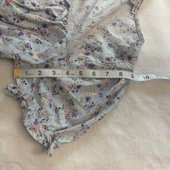 Floral Puff Sleeve Cropped Blouse With Button Front & Tie Detail -Junior Size L - Picture 10 of 11